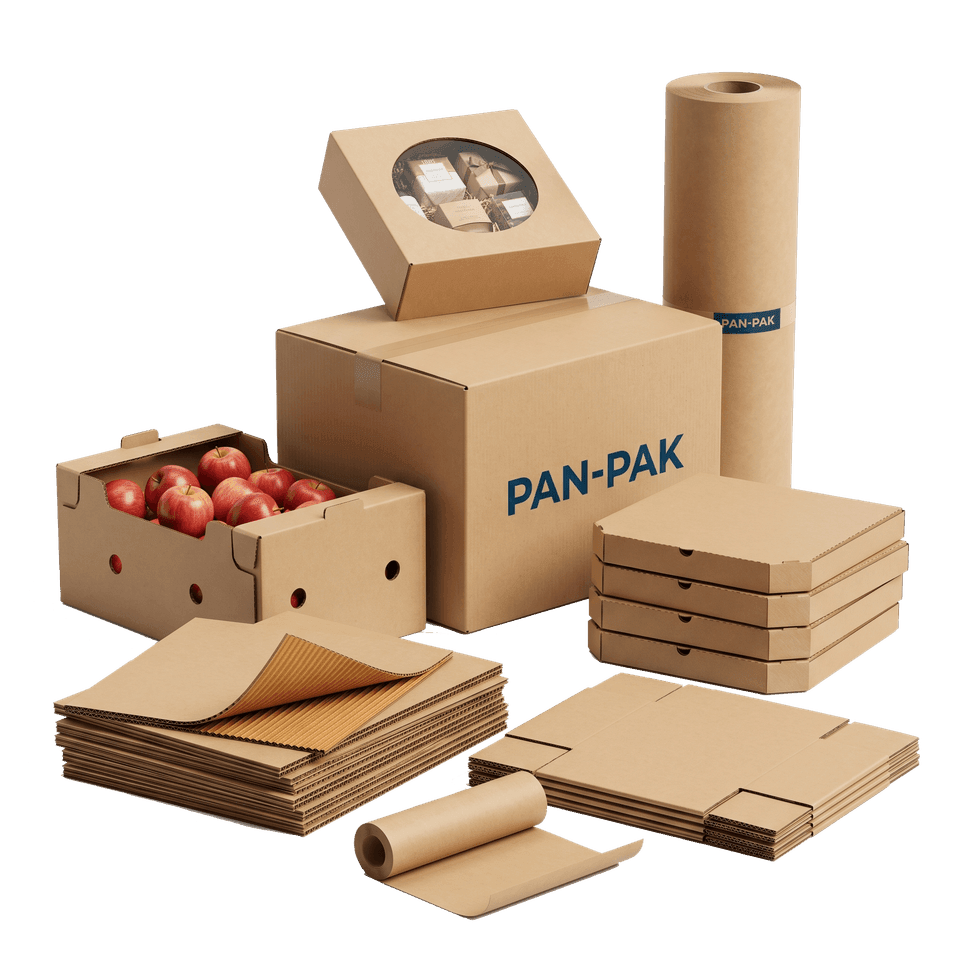 Asortiman Pan Pak FMP Group: transportne kutije, štancane kutije, kutije za picu, kartonske ploče, rolne i gajbice za voće